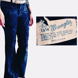 Wrangler crushed velvet navy bell bottoms
